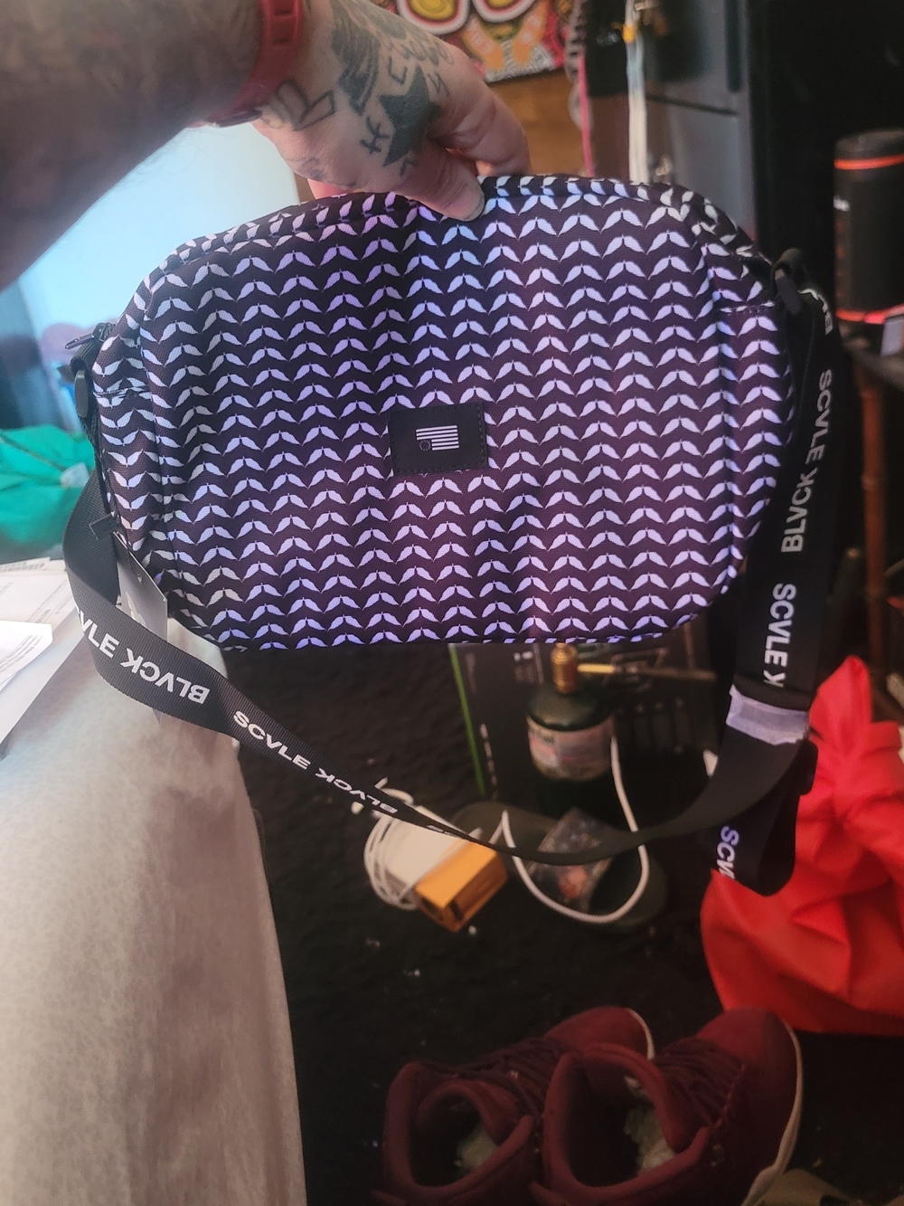 Black Scale Black & White Geometric Crossbody Belt Bag
